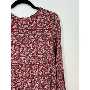 Knox Rose Red Paisley Floral Tiered Babydoll Long Sleeve Mini Dress Peasant Boho